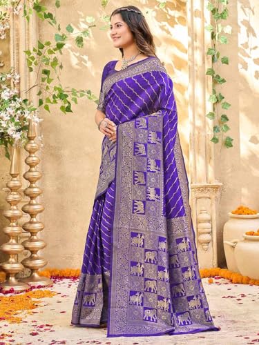 Image of Satrani Women's Silk Banarasi Weaving Saree with Unstitched Blouse Piece