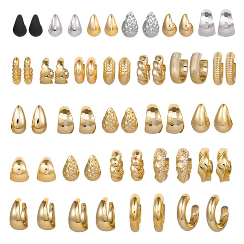 27 Pairs Gold Chunky Hoop Earrings Set for Women, Hypoallergenic Earrings Fashion Dangle Earrings Set