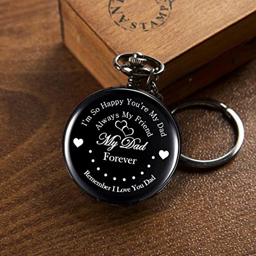 Image of Vintage Gandhi Style Pocket Watch with Engraved Designs & Messages Royal Black Analog for Men Women & Kids Includes Key Ring for car or Bike Keys Ideal Gift