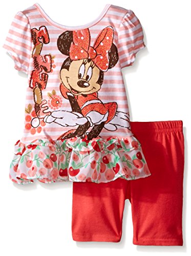 Disney Girls' 2 Piece Minnie Mouse Flower Chiffon Ruffle Top Bike Short Set