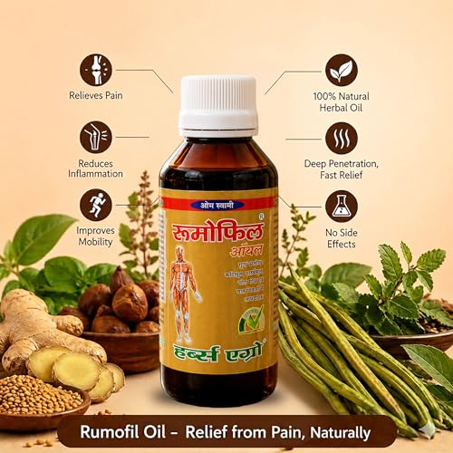 Image of Om Swami Rumofil Oil Ayurvedic Pain Relief Oil | For Joint,Knee,Back & Muscle Pain|Fast Acting Herbal Oil | Non-sticky Formula | 100 ML (PACK OF 2)