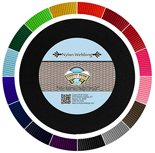 Country Brook Design - 1 1/2 Inch Heavy Duty 100% Real Nylon Webbing - 20+ Vibrant Colors (Black, 10 Yards)
