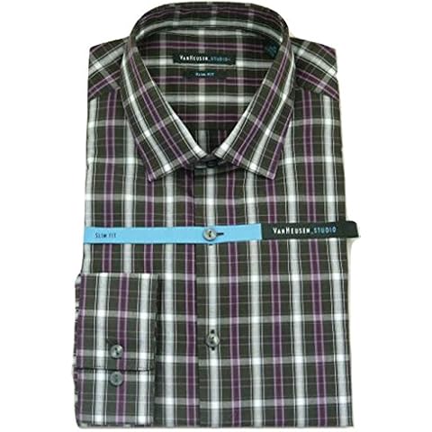 Van Heusen Mens Slim Fit Cotton Rich Easycare Long Sleeve Fancy Shirt Rosewood Check 17" (34/35 Sleeve) Cover