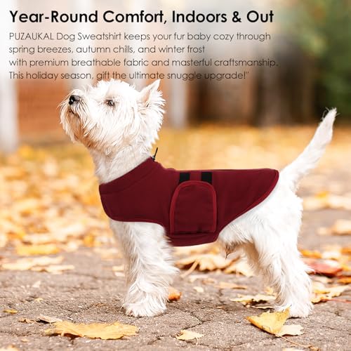 PUZAUKAL Hundepullover Fleece Weste Hundemäntel Winter Warmer Hundeweste für Kleine Hunde Weicher Fleece Hundejacke mit Geschirr Pullover für Mittel Großen Hund Katze (Burgunderrote S)