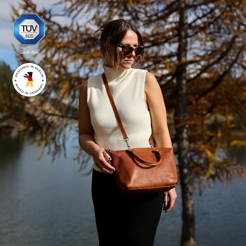 BERLINER BAGS Vintage Genuine Leather Shoulder Bag Louise, Small Crossbody Handbag, Purse for Women - Brown3