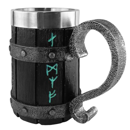 SKJJM Viking Wooden Barrel Beer Mug, Jarro de cerveja de madeira feito à mão de aço inoxidável Liner vintage jarro de cerveja de 600 ml, para café/bebida/sumo, homens e presente do dia do pai