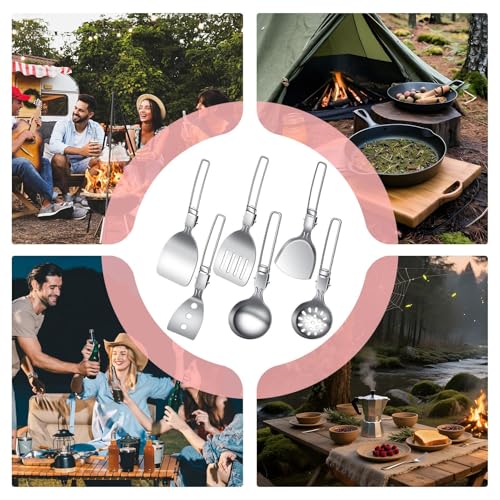 Camping Cutlery Set, 6 Piece Portable Cooking Utensils Kit for Outdoor Frying Boiling Stewing Grilling, Non-Slip Kitchen Tools for Travel Picnic Hiking Road Trip Camping Gear – Image 4
