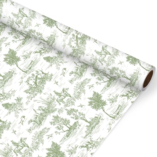 JarThenaAMCS Classic French Village Printed Wrapping Paper -Mini Roll- 17 In x 32.8 Ft White Green Rustic Rural Scenery Gift Wrap Paper for Birthday DIY Crafts Supplies