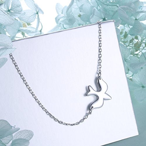 DAOCHONG S925 Sterling Silver Jewelry Doves Birds Faith Hope Love Choker Necklace 14+4"2