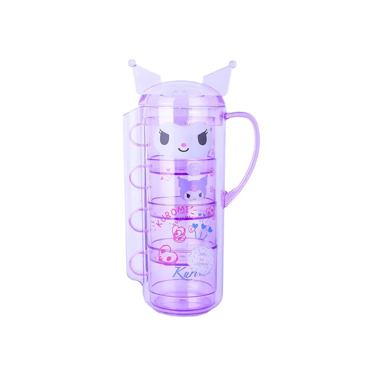 MINISO Sanrio Lisanslı Kuromi Sürahi ve İstiflenebilir Bardak Seti 1400 ml