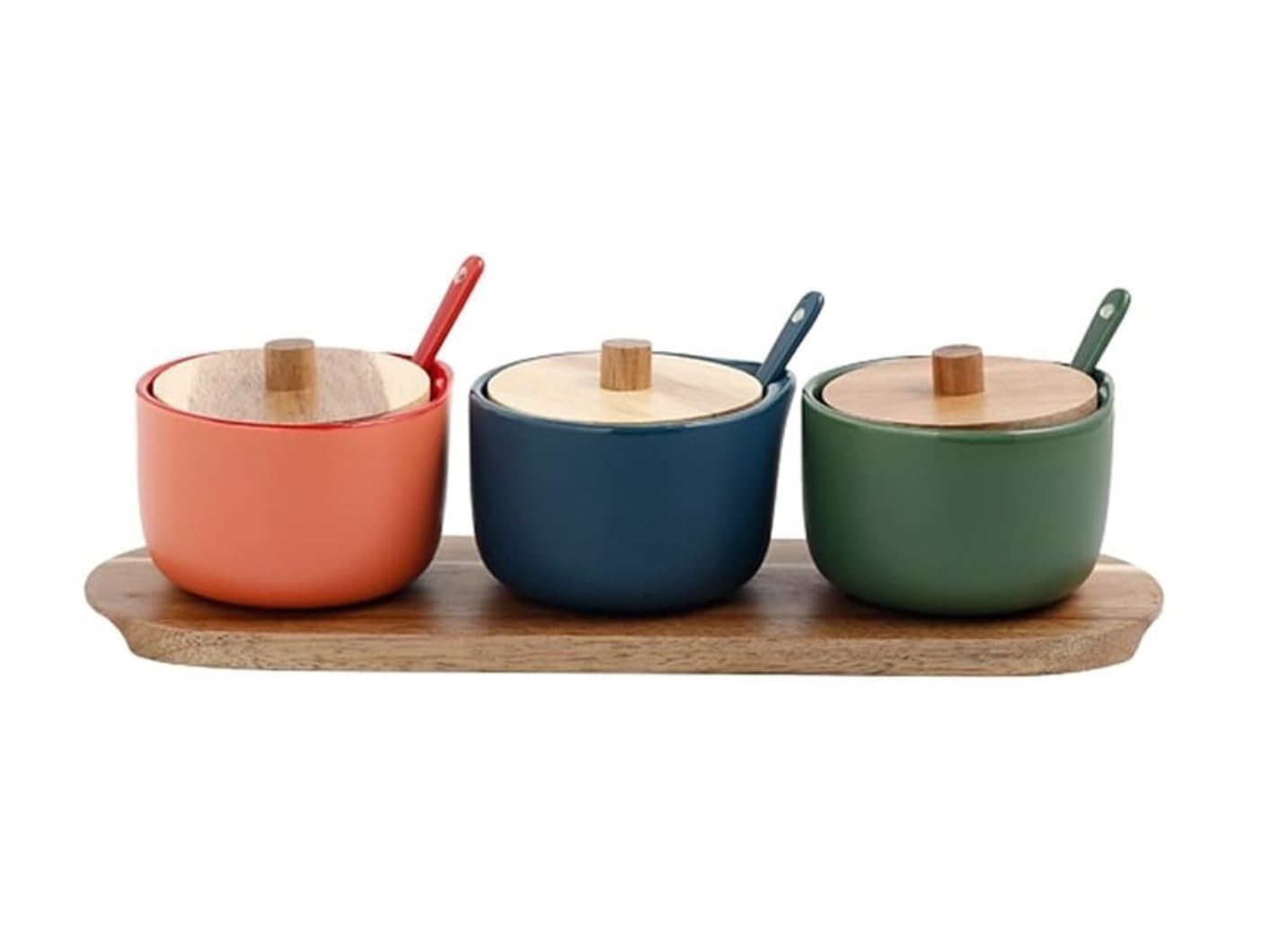 BCJMKDX Fermenter. Ceramic Condiment Container Set With Spoon Lid And Wood Tray Home Seasoning Pot Spice Pot Sugar Container Set(C)