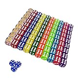 Booaee 100 Stück Würfel Set, Farben Würfel Set, 6 Seitige Würfel Set, 12mm Sechsseitiger Würfel Durchscheinende Farben, Würfelspiele Tischspiele, Dice Würfel, für Spiel, Tischspiele und Party