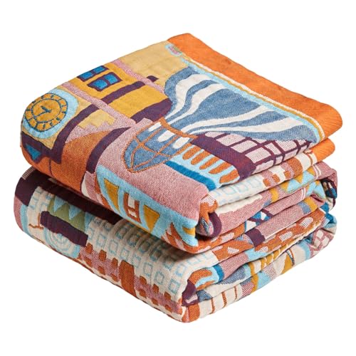 Image of MSGKV Roman Castle Cotton Throw Blanket 50 inchx60 inch Art Woven Cotton Throw