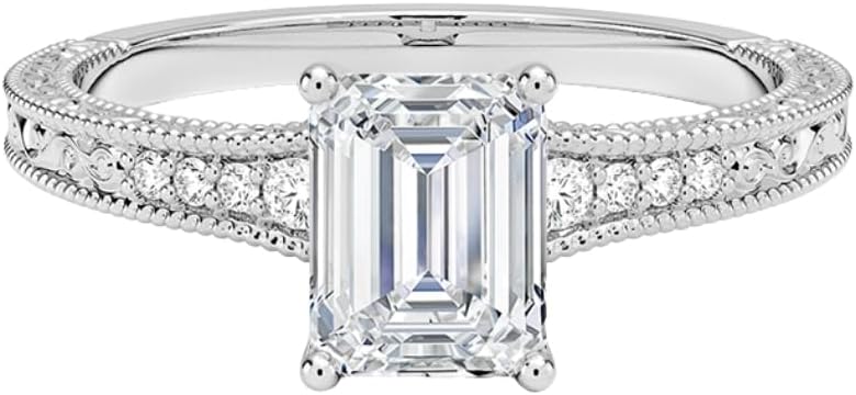 1 CT Moissanite Engagement Ring for Women, 10K/14K/18K Solid Gold, 925 Sterling Silver Hudson Engraved Moissanite Diamond Ring Christmas Gift For Her