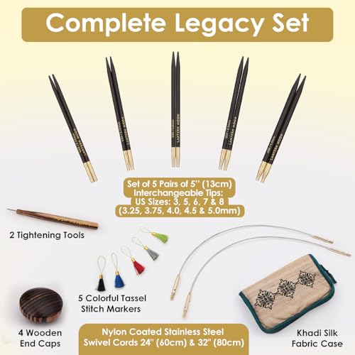 Image of Lantern Moon Legacy Interchangeable Circular Knitting Needle Set 5 inch (13 CM) | 5 US Sizes (3 to 8)