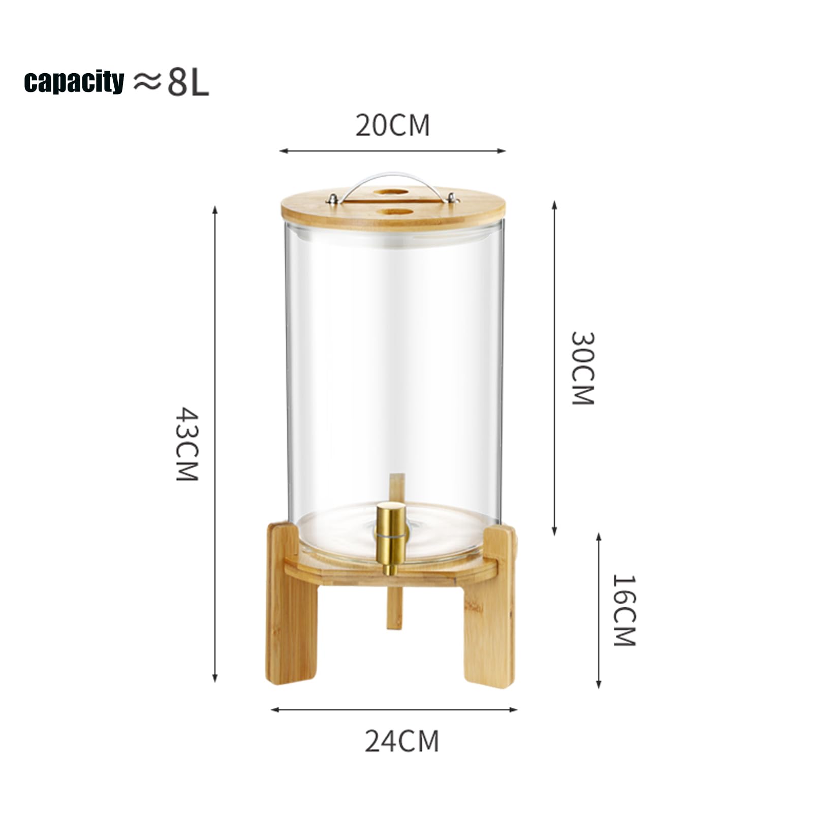 Dispensador de bebidas de vidrio con soporte y grifo, dispensador de bebidas de 8 L para limonada, jugo, agua, para fiestas y eventos, bebidas calientes o frías, diseño duradero