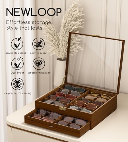 Image of NEWLOOP 10 /20 /30 Wooden Pattern Sunglass Organizer Multiple Pairs of Eyeglass Ultra-thin Frame Storage Box for Women Men