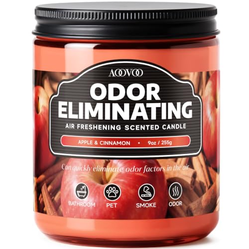 Image of AOOVOO Apple Cinnamon Odor Eliminating Highly Fragranced Candle - Eliminates 95% of Pet, Smoke, Food, and Other Smells Quickly, Non Toxic Air Freshing Soy Candle, 9 oz Up to 50 Hours Burn time