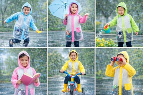 Image of Kids Waterproof Long Raincoat for Boys & Girls | Lightweight Hooded Rainwear with Pockets | Full-Length Rain Coat for School, Travel & Outdoor Use
