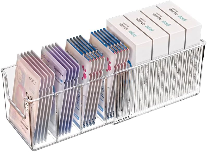 Organizador de maquillaje acrílico extensible con divisores extraíbles, almacenamiento de baño impermeable para máscaras de sábanas,