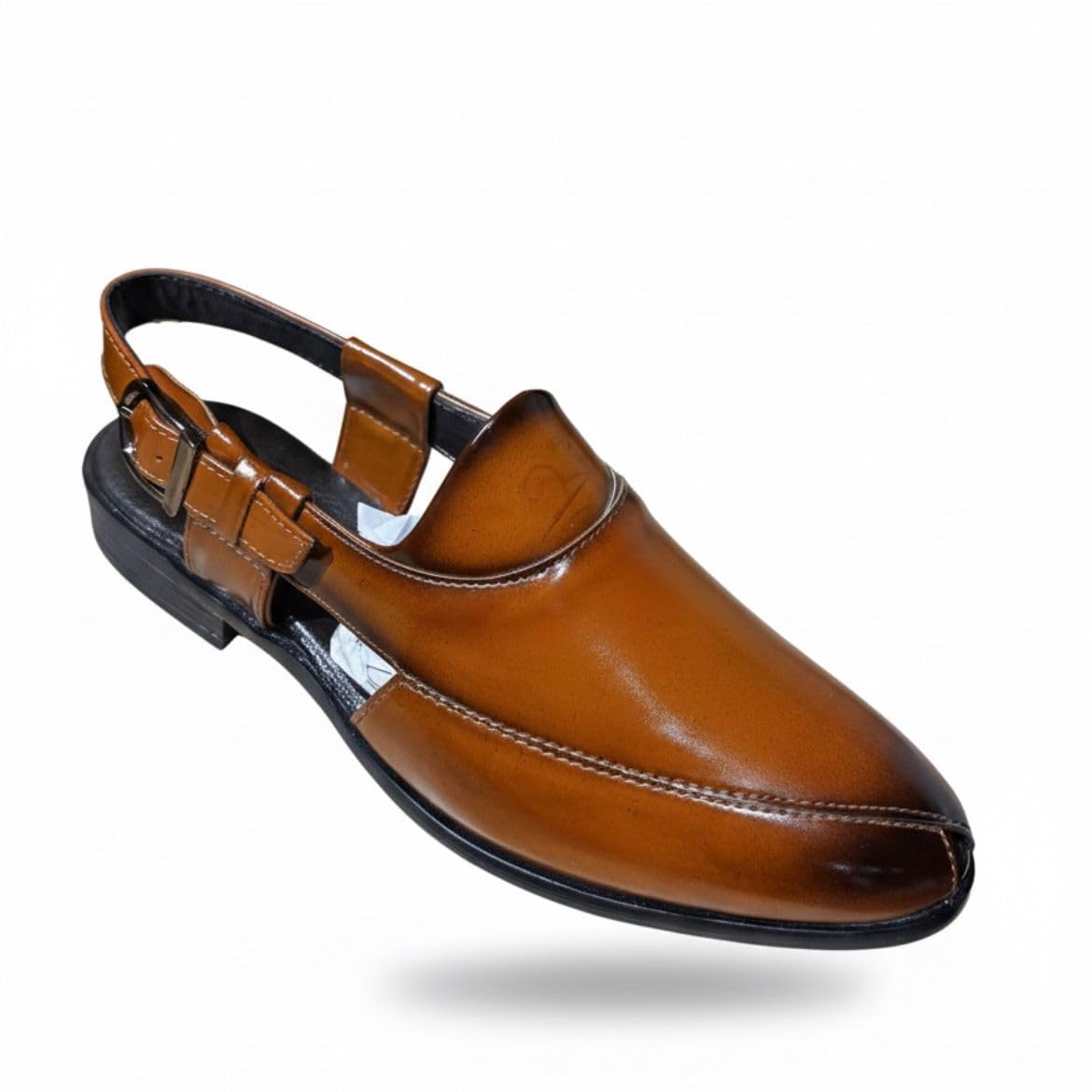 DISHO Enterprises Men's Leather Sandal Shoes, Tan Brown, Slingback Design, Adjustable Buckle, Cushioned Insole, Breathable-image-3