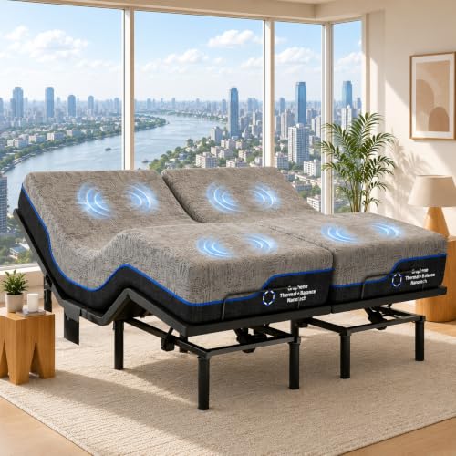 Image of Marsail Split King Adjustable Bed Frame with Mattress & Massage,APP Control