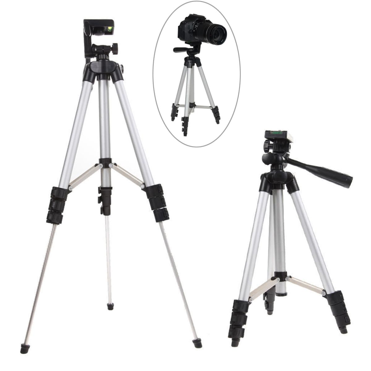 Treppiede per Smartphone e Fotocamera con Testa 360° e 1/4 | Argento, Lega di Alluminio e Abs, 3 Sezioni con Regolazione a 4 Snodi, Portata Massima 2kg