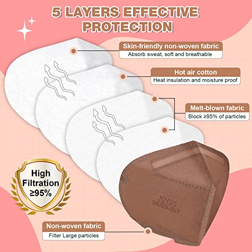 Image of XDX KN95 Face Masks, 60PCS Individually Wrapped KN95 Pink Masks for Adults, 5 Layer Breathable Masks Disposable with Designs, Filter Efficiency ≥95%, Dusty Rose