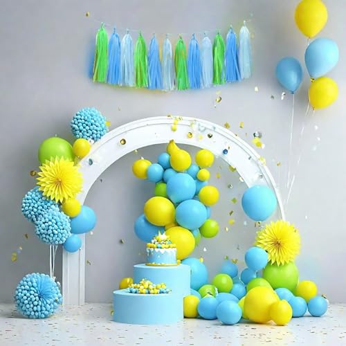 Image of Blue Light Blue and Green Tassel Garland Banner Paper Tassels for Party Decorations,Pack of 15