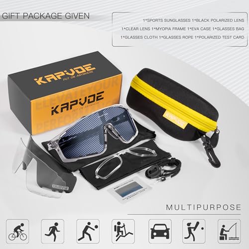 Image of KAPVOE 3 Lens & Polarized Cycling Sunglasses Men Women MTB Running K76 | 3-lens and polarized sports eyewear for men and women, designed for cycling, MTB, running and fishing