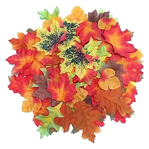 Luxbon - 100pcs Artificial Autumn Fall Maple Leaves Multi Color - Great Autumn Table Scatters for Fall Weddings & Autumn Parties Autumn Decorations Cover