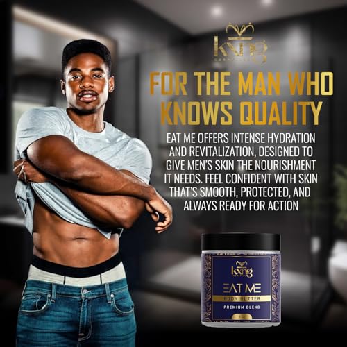 Image of KXNG Cosmetics Organic Shea Body Butter Cream - 8oz | Whipped Body Butter for Men & Women with Shea, Cocoa, Mango & Coconut Oil | Deep Hydration for Dry Skin, Hands & Feet - Eat Me XL