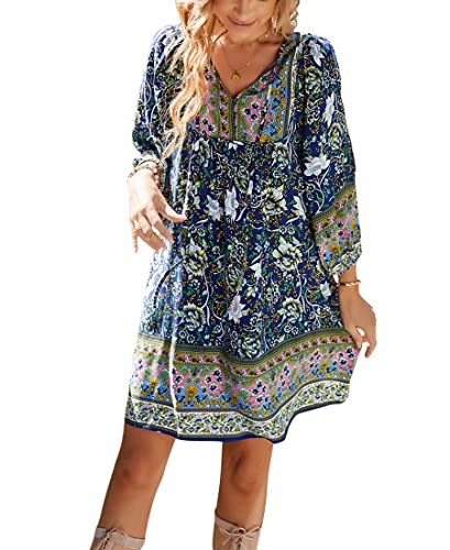 Vcindai Damen Sommerkleid Kurz Boho Blumenkleid A-Linie Kleid Sommer Kleider