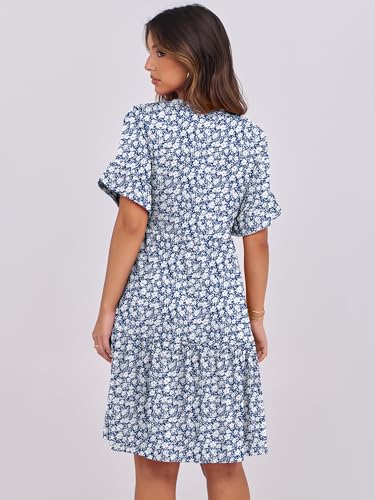 Image of ANRABESS Women's Summer Casual Dress, V-Neck Ruffle Sleeve Tiered Mini Dress, Soft Comfy Fabric with Pockets for All-Day Wear