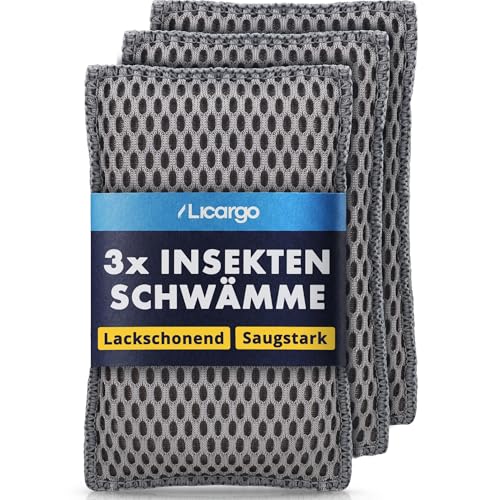 LICARGO Insektenschwamm Auto 3er Set Mikrofaser-Waben für lackschonende Reinigung Entfernt Insektenreste Vogelkot & Baumharz von Glas Lack & Kunststoff Fliegenschwamm Auto 13 x 8 cm
