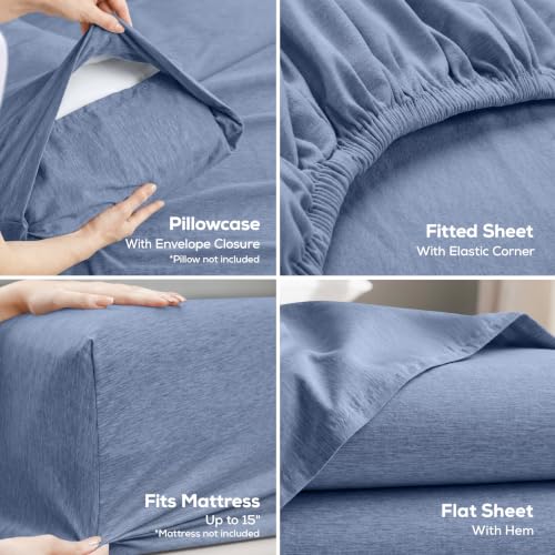 Image of Utopia Bedding California King Size Sheet Set - 4 Piece Bed Sheets, Soft and Breathable Microfiber, Includes 1 Fitted Sheet, 1 Flat Sheet and 2 Pillowcases - Oeko Tex (Heather Navy)