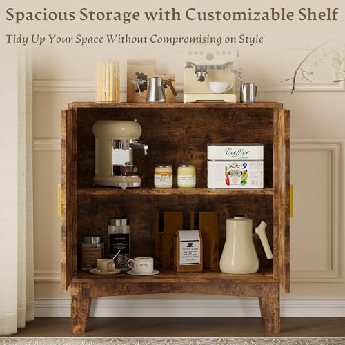 Image of BORNOON Storage Cabinet with Doors and Adjustable Shelf, Modern Fluted Sideboard Buffet Cabinet, Freestanding Coffee Bar for Kitchen, Pantry, Entryway, Living Room (Rustic Brown)