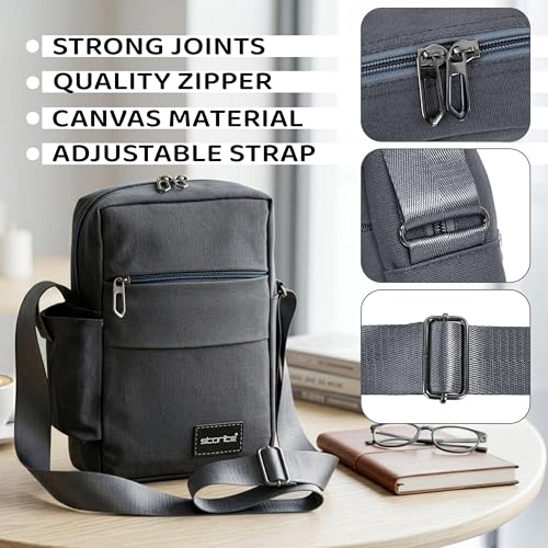Image of Storite 10 Inch Stylish Padded Mini Sling Crossbody Bag for Men and Women, Small Passport Travel Sling Bag With Water Bottle Pocket