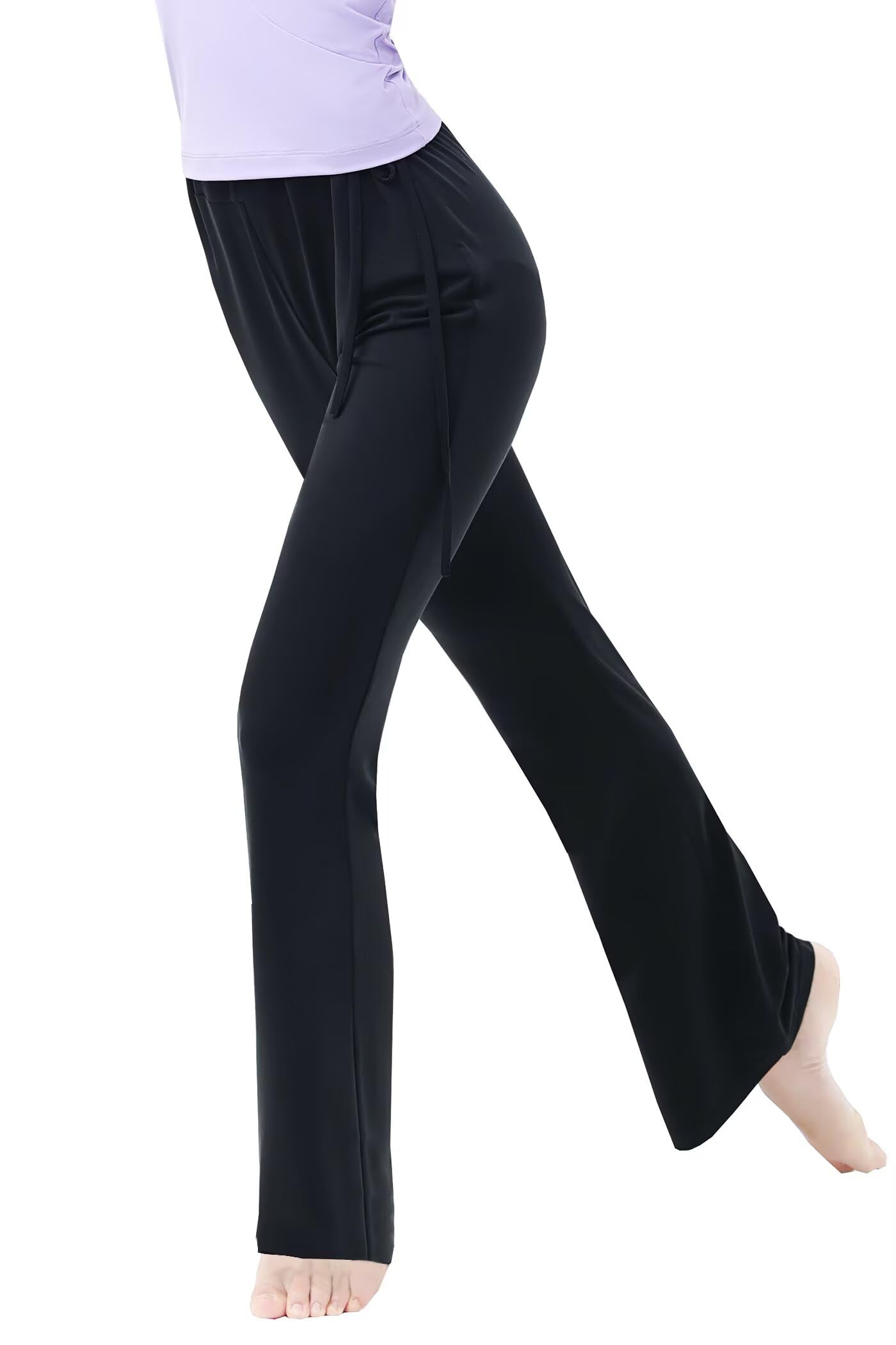 Pantalones Acampanados para Mujer,Elásticos Pantalón de Jazz Pantalón de Baile Ballet Largo con Cinturón, Negros