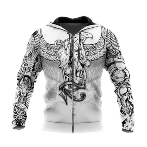 3D Ancient Egyptian Spring Fall Sweatshirt Breathable Plus Size Soft Comfortable Zip Hoodie Jacket for Men