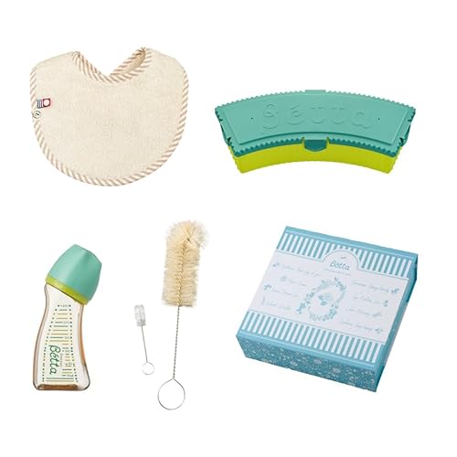 betta × emoka 哺乳瓶 スタイ ギフトボックスセット (グリーン/ストライプナチュラルセット)