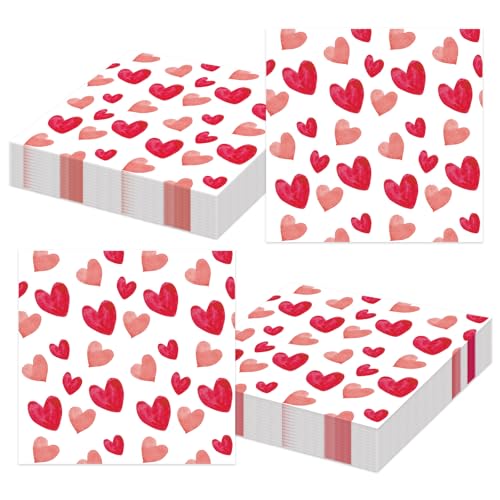 60 Pack Valentines Day Napkins Paper 6.5 x 6.5 Inch Pink Heart Napkins Dinner Napkins for Decorotion Party Supplies