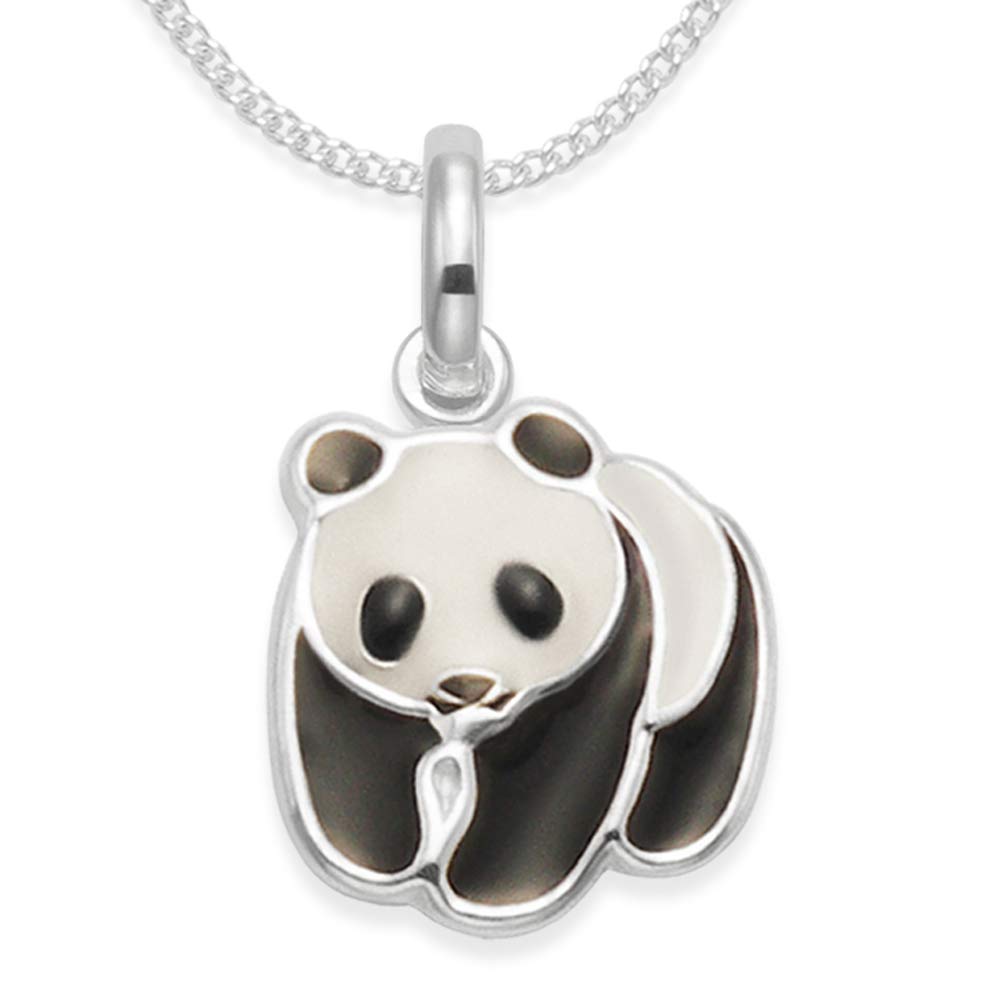 Sterling Silver Children's Panda Necklace on Silver Chain - Black & White enamel lightweight Panda Pendant - Size: 8mm x 12mm (20mm including pendant top) - Gift boxed 04835