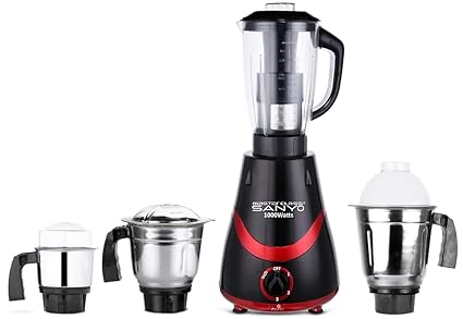 MasterClass Sanyo Necklace 1000W Mixer Grinder with 3 Stainless Steel Jars and 1 Juicer Jar (1 Wet Jar, 1 Dry Jar and 1 Chutney Jar), Black-RED.Make in India