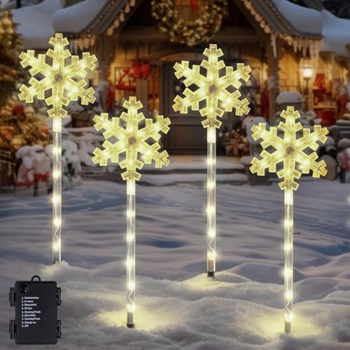 Sunshine smile LED Gartenstecker 4er Set Schneeflocken,LED...