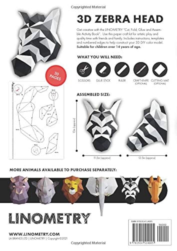 Amazon.com: Linometry - 3D Zebra Paper Model: A cut, fold, and glue paper model activity book. Build a low-poly animal head model with this DIY, 3D, origami ... ASSEMBLED SIZE APPROX 13 amazon-com-linometry-3d-zebra-paper-model-a-cut-fold-and-glue-paper-model-activity-book-build-a-low-poly-animal-head-model-with-this-diy-3d-origami-assembled-size-approx-13