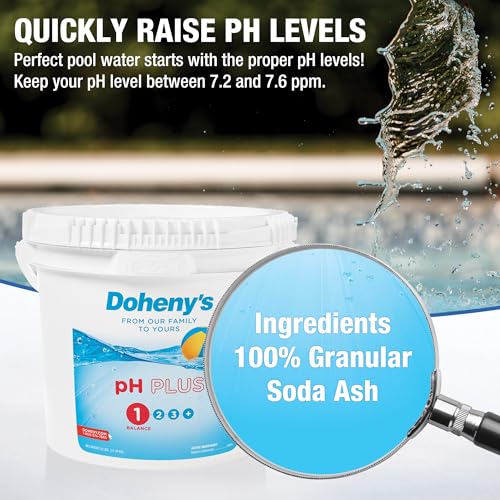 Image of Doheny's pH Plus | Raise Your Swimming Pool pH Level | Pro-Grade Granular Soda Ash (Sodium Carbonate) | Proper pH Levels Protect Equipment & Prevent Eye and Skin Irritation | 25 LB Bucket