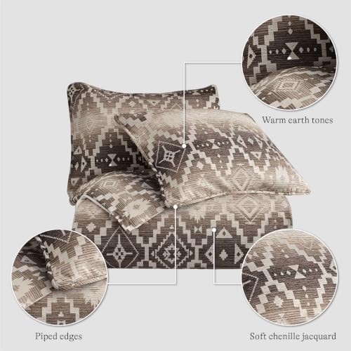 Image of Paseo Road Chalet Aztec 3 Piece King Cream Brown Chenille Comforter Set