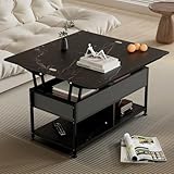 JOMEED 3 in 1 Lift Top Coffee Table, Large Coffee Table with Storage for Living Room, Marble Pattern Modern Lift Tabletop Dining Table with Hidden Storage Compartment and Open Storage Shelf