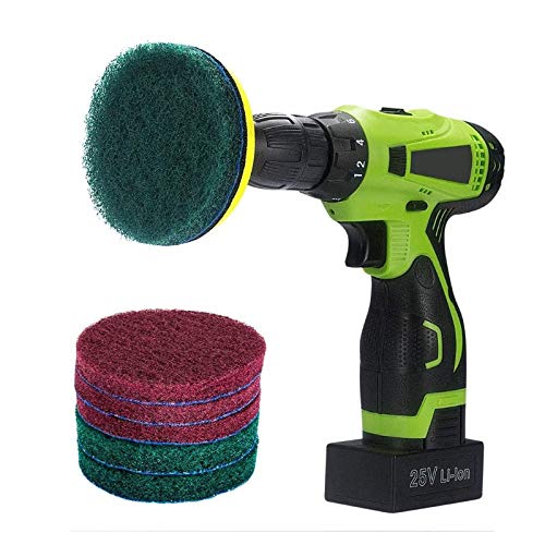 Image of 11Pack 4 Inch Drill Power Brush Tile Scrubber Scouring Pads Cleaning Kit with 4 Inch Disc Pad Holder for Bathroom & Kitchen Cleaning